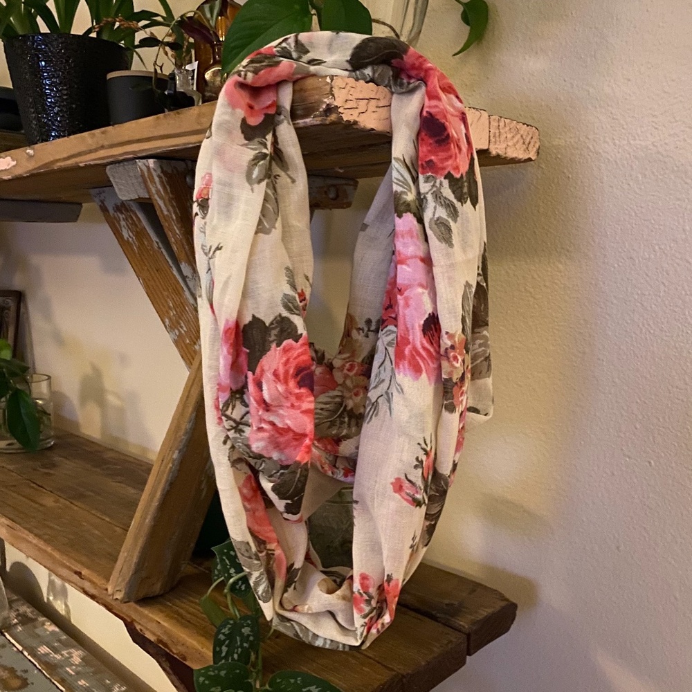 Cabbage Rose Floral Infinity Scarf